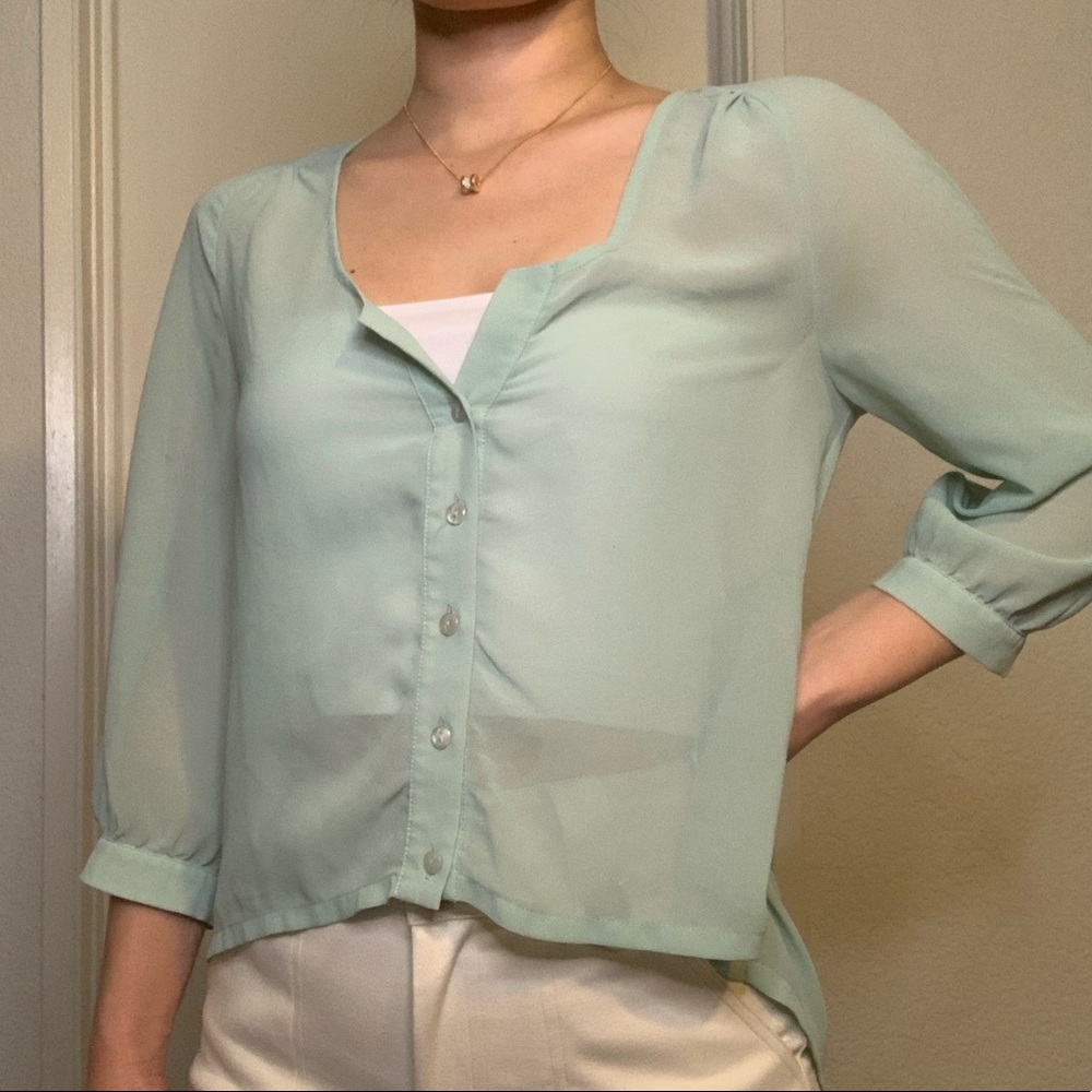 🔴Mint cut out back top